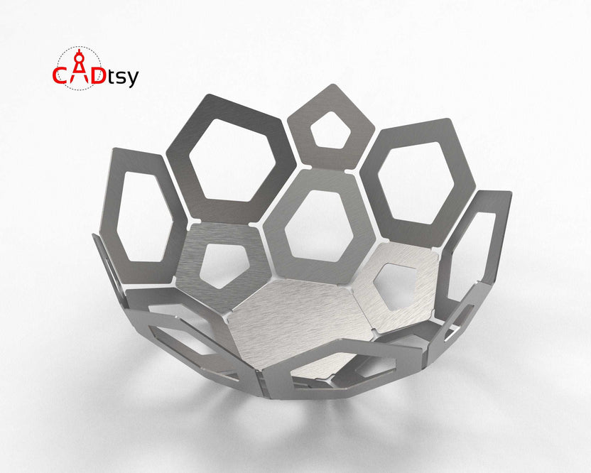 Empty gray metal fruit bowl front angle