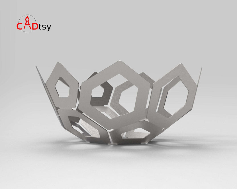 Empty gray metal fruit bowl side view