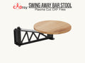 Swing-out bar stool with web-truss metal bracket and wood seat