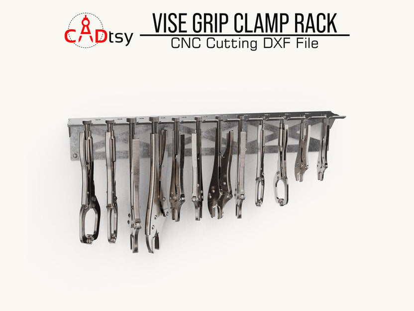 Front view of the loaded vise grip clamp rack