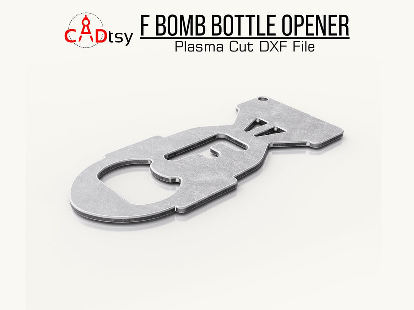 Angled view of the metal F-Bomb bottle opener