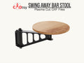 Wall-mounted swing-away bar stool with round wooden seat