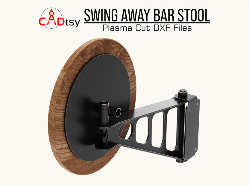 Side view of the swing-away bar stool with raised seat