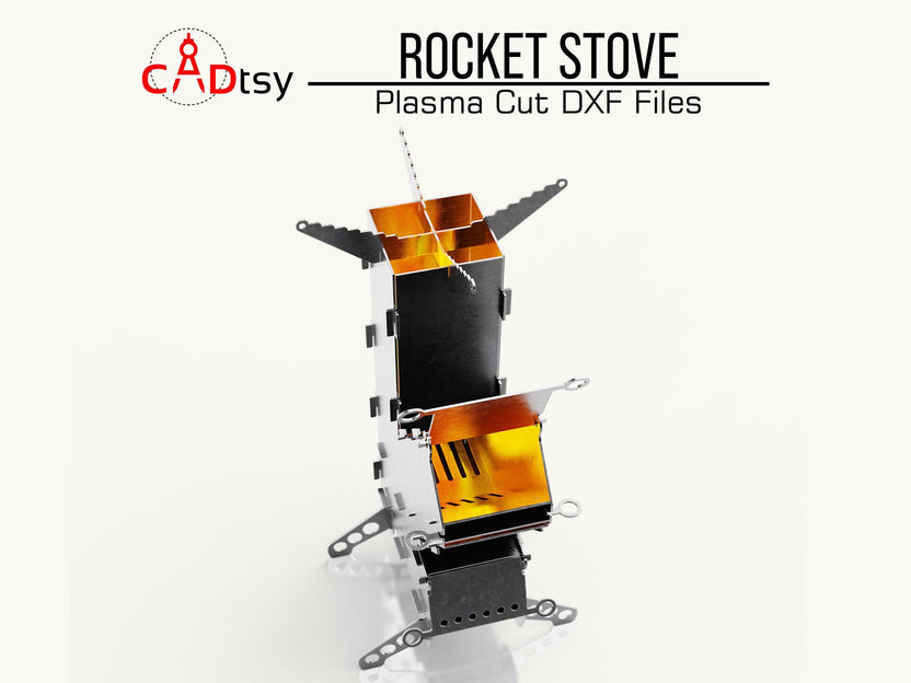 Front view of the assembled metal rocket stove