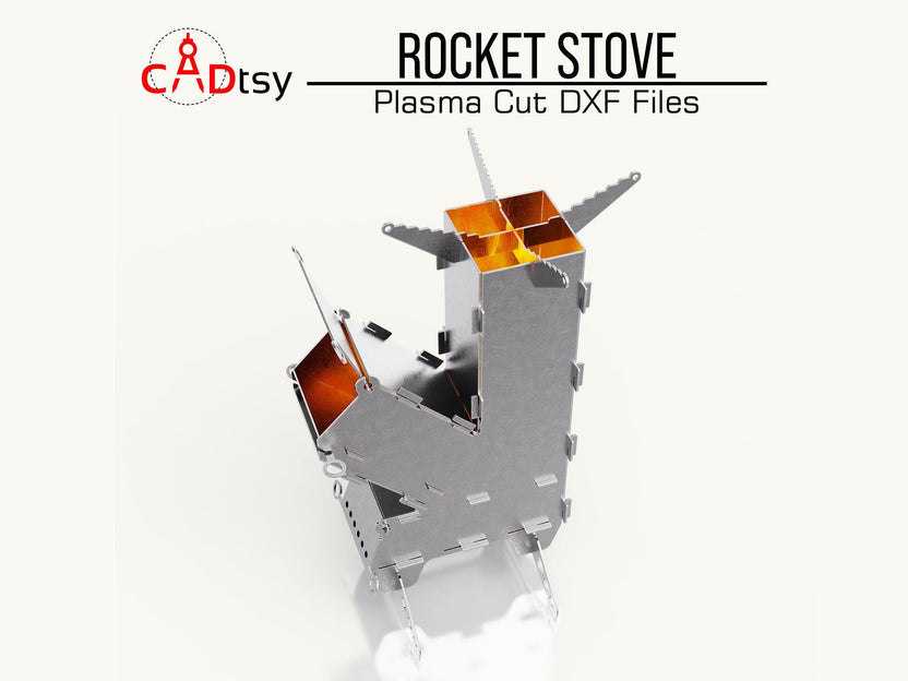 Side view of the metal rocket stove