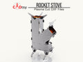 Assembled metal rocket stove with open firebox