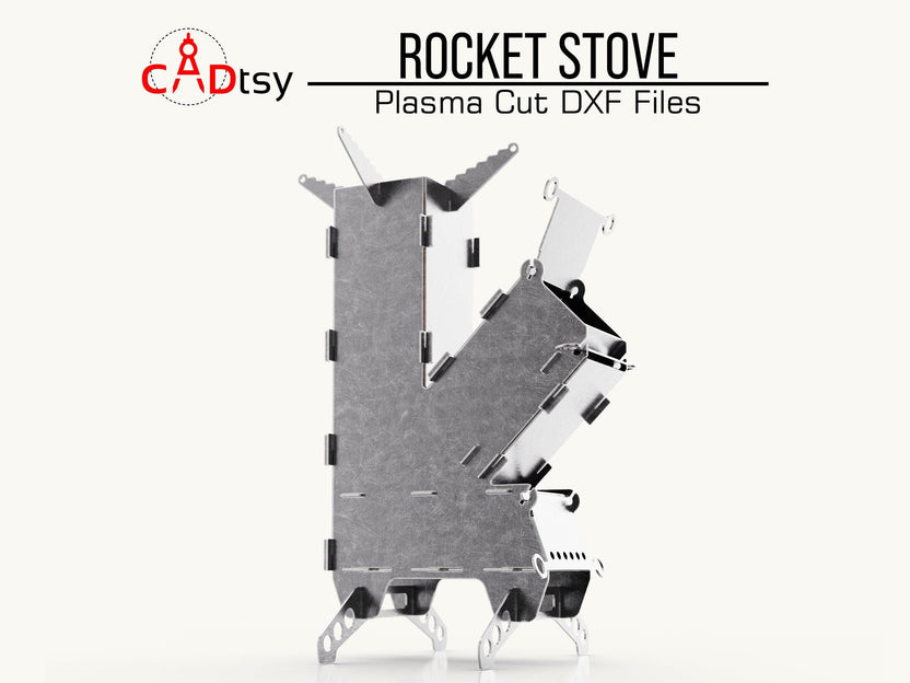 Front view of the rocket stove with support legs