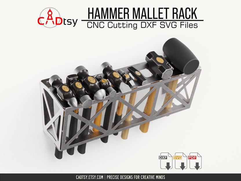 Workshop hammer rack loaded with hammers and mallets