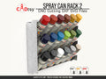 Wall-mounted metal spray can rack holding paint cans