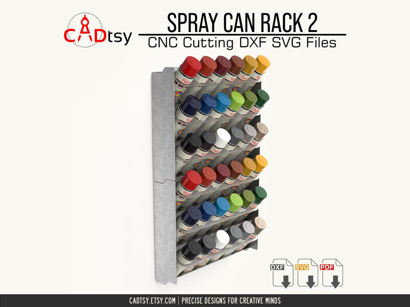 Side view of the loaded stackable spray can rack