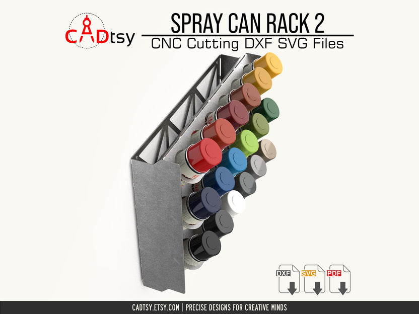 Side angle of the loaded metal spray can rack