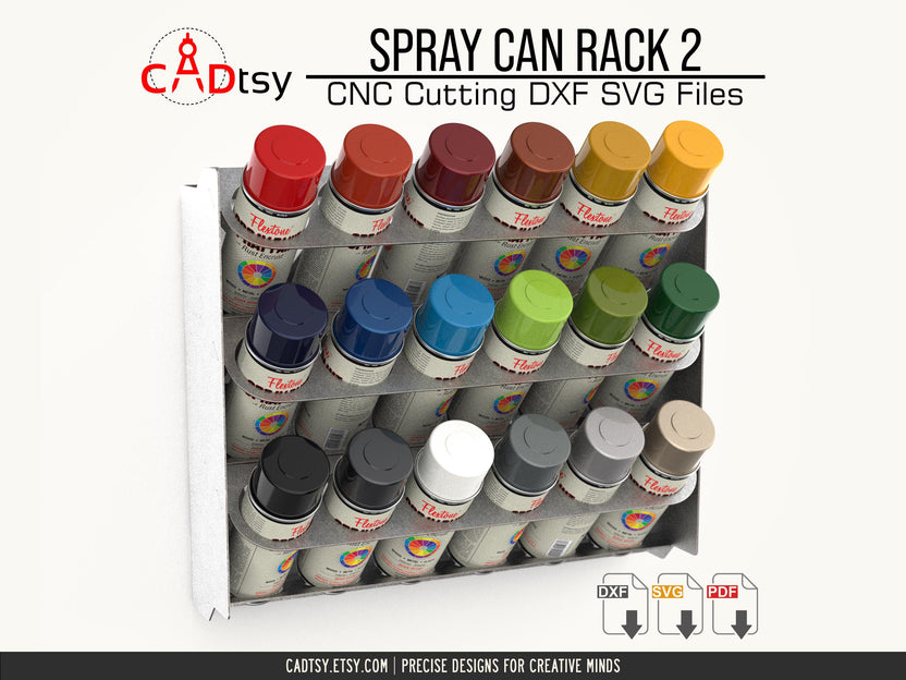 Front angle of the loaded spray can rack