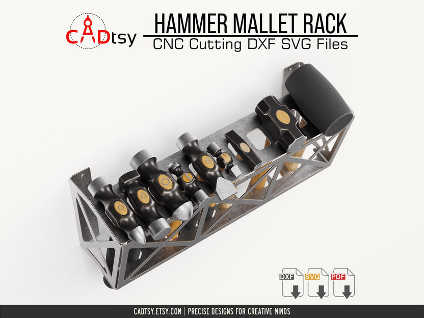 Long hammer and mallet rack viewed from upper side angle