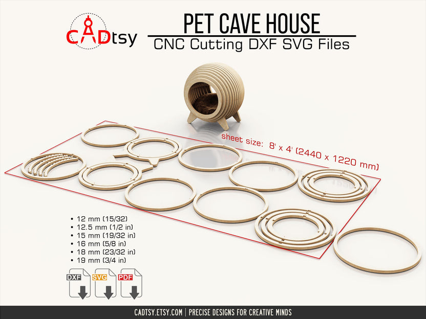 Flat CNC-cut parts for the wooden cat cave house