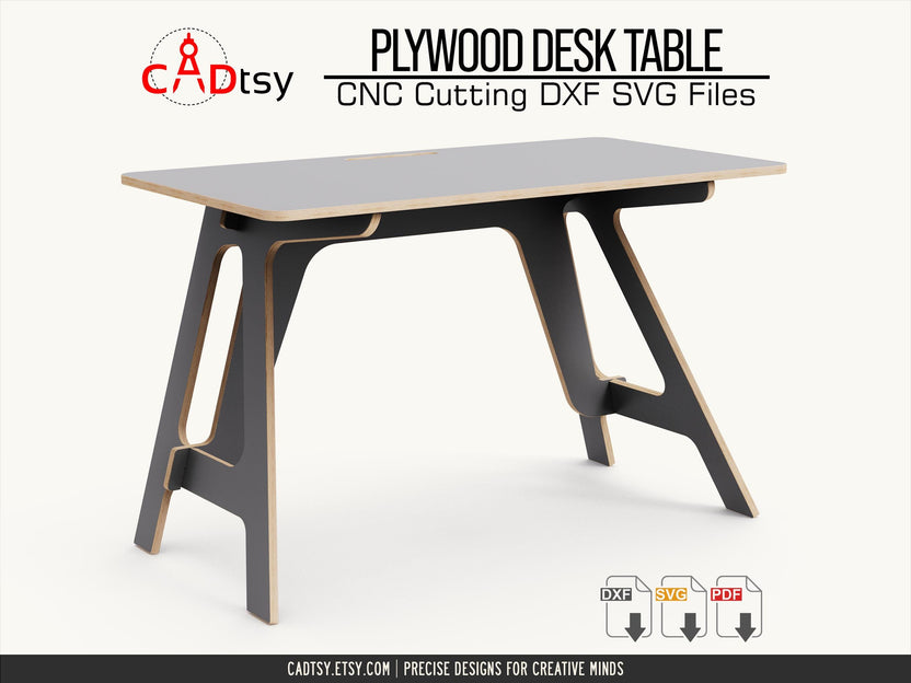 Plywood computer desk with dark cutout legs