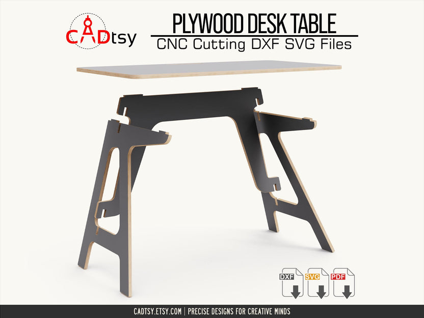 Side view of the plywood computer desk
