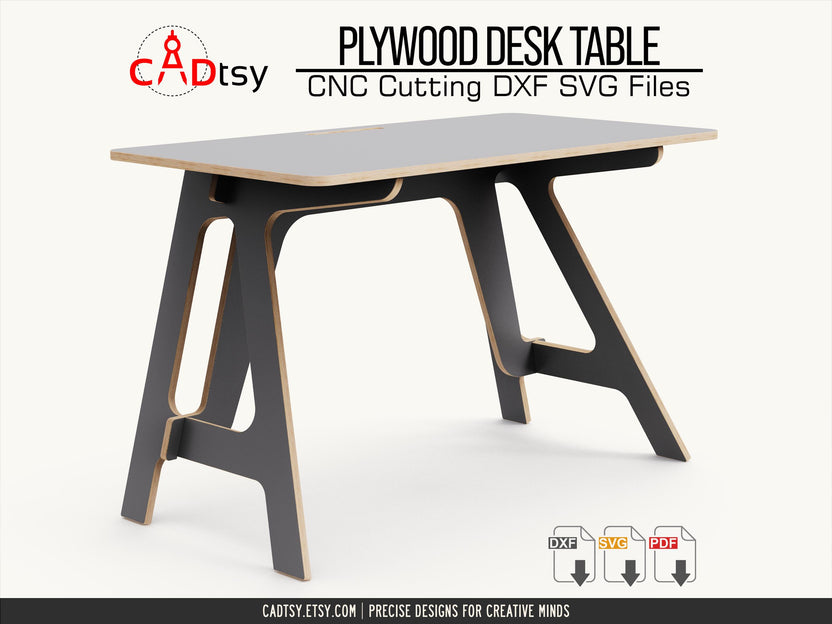 Angled view of the plywood computer desk