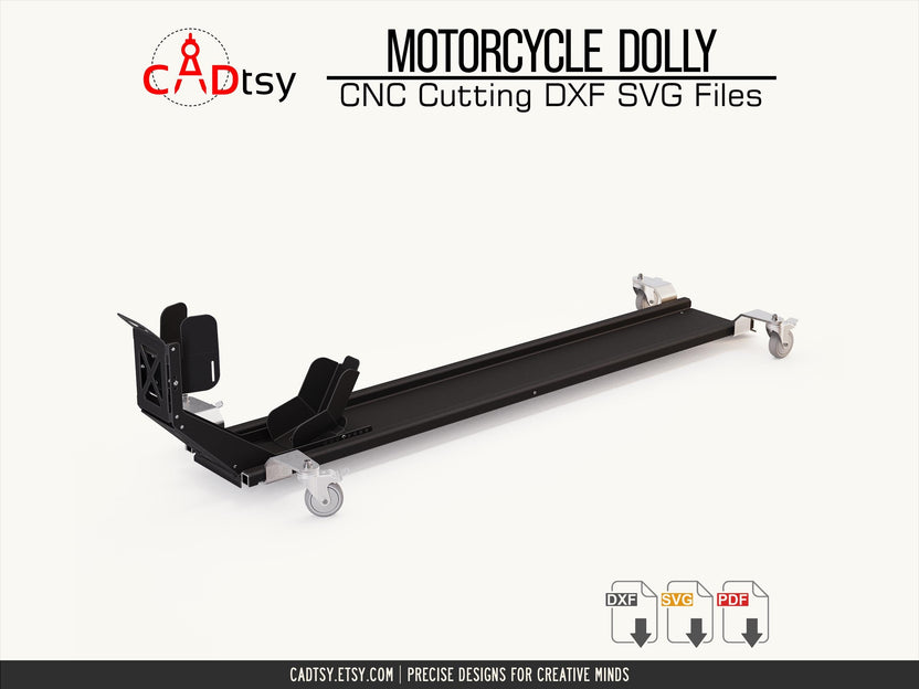 Empty motorcycle dolly with front wheel cradle, left three-quarter view