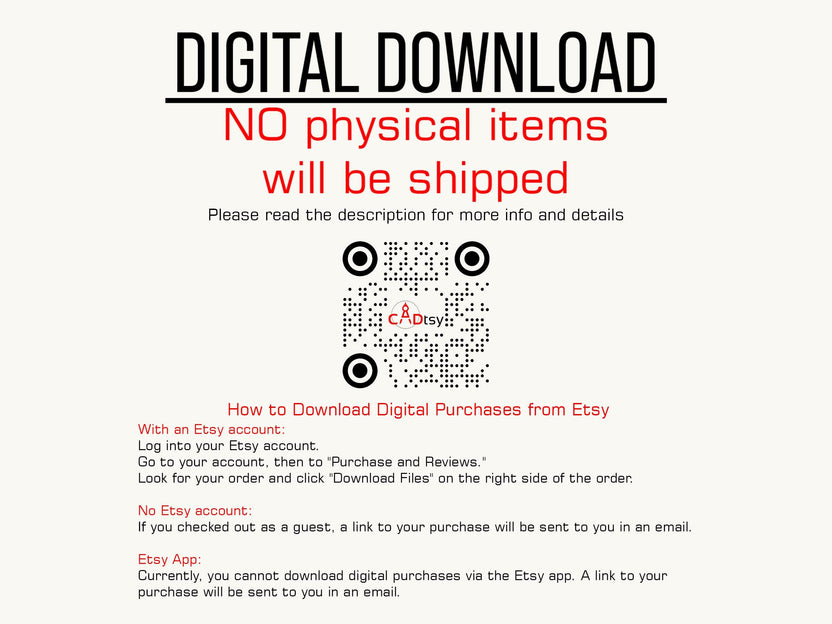 Digital download notice stating that no physical item will be shipped