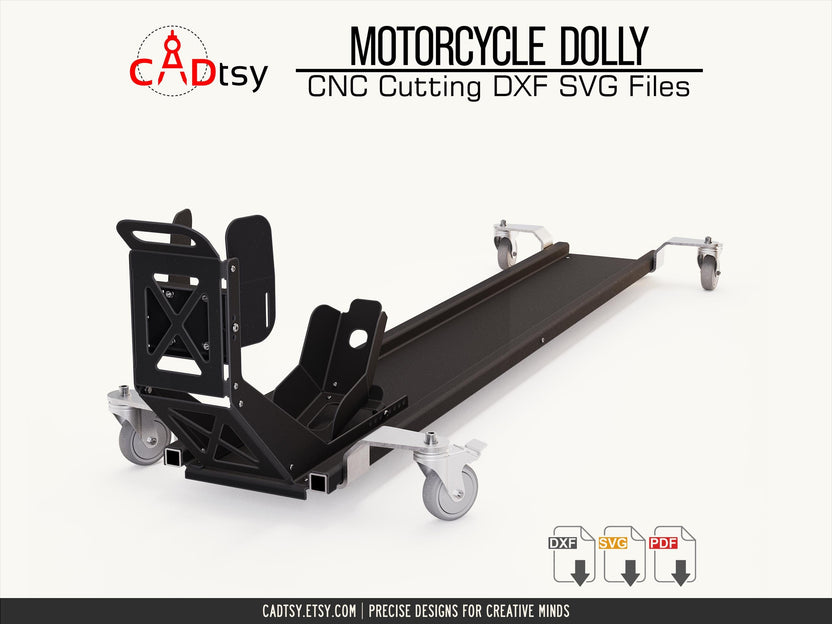 Empty motorcycle dolly with adjustable front wheel cradle, front angle