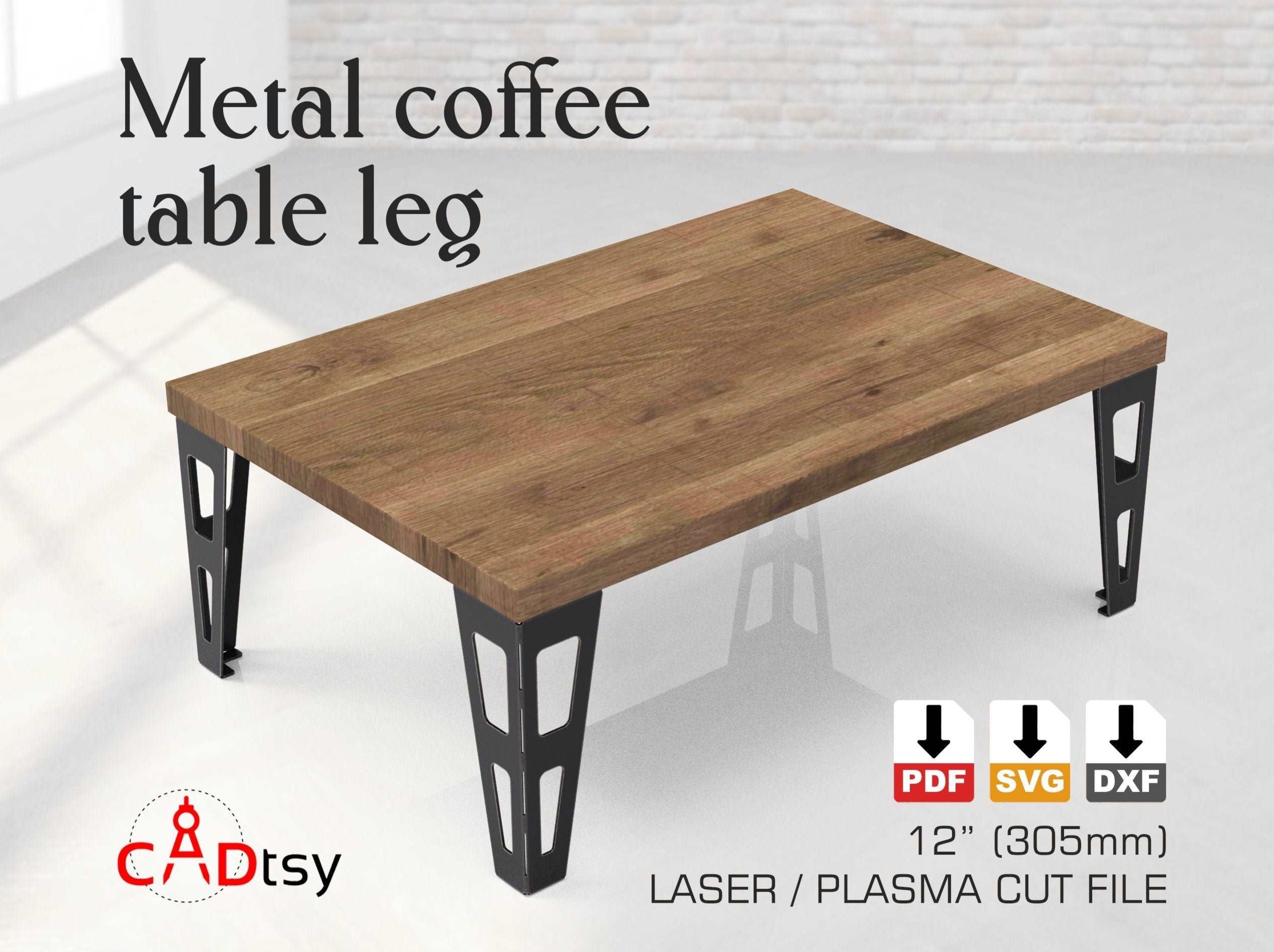 A set of industrial-style metal table legs in two different heights, made from DXF files, shown ready for a furniture project.