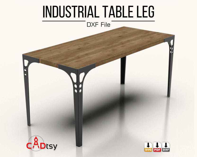 Angled view of wood tabletop on industrial metal legs