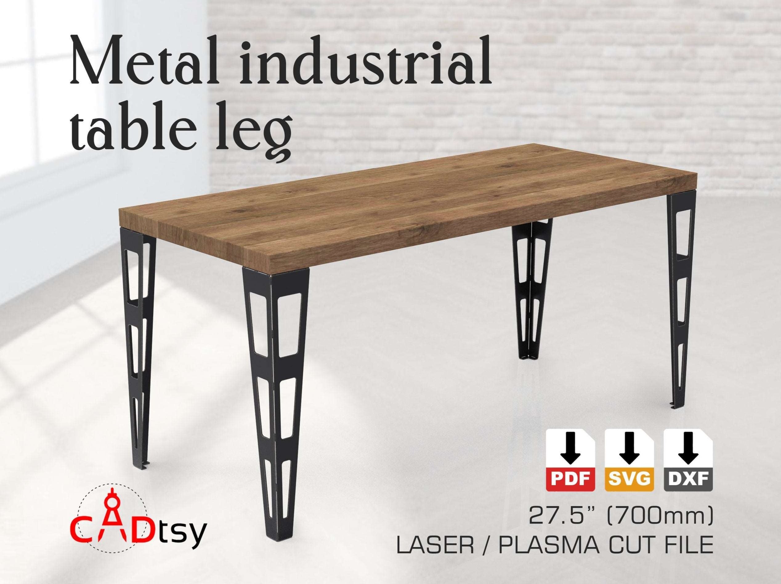 A single, 27.5-inch tall industrial-style metal table leg, made from a DXF file, shown ready to be attached to a tabletop.
