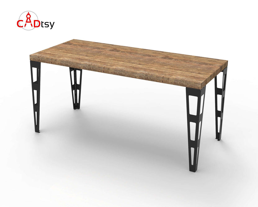 Wood tabletop with slim industrial metal legs