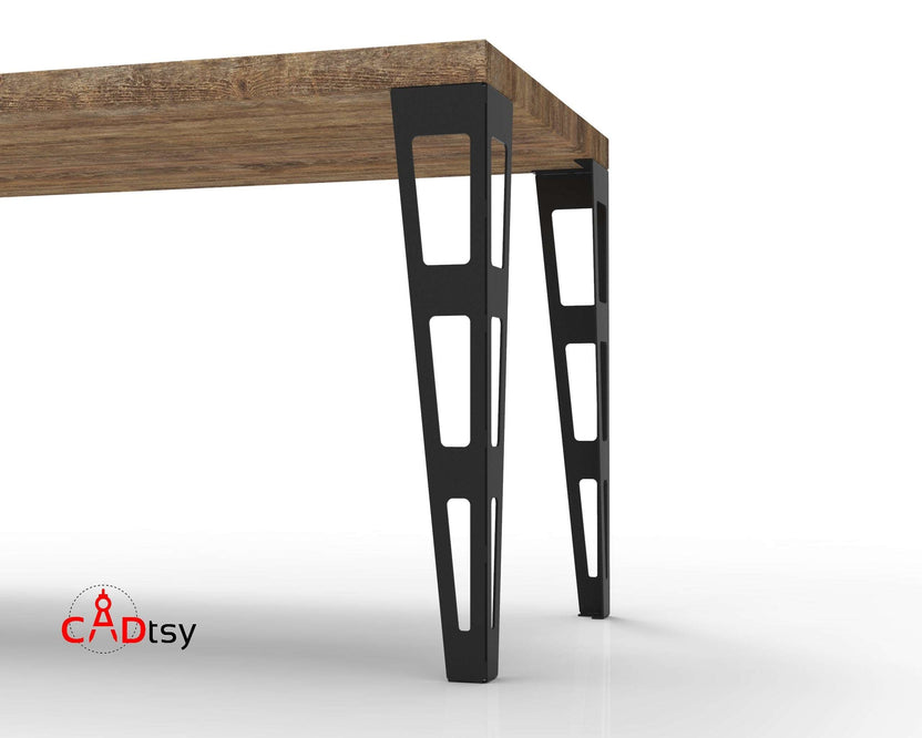 Close-up of slim table legs mounted under tabletop