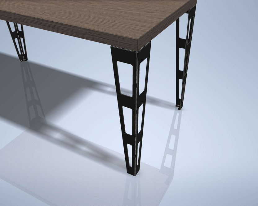 Close-up corner view of slim metal table leg