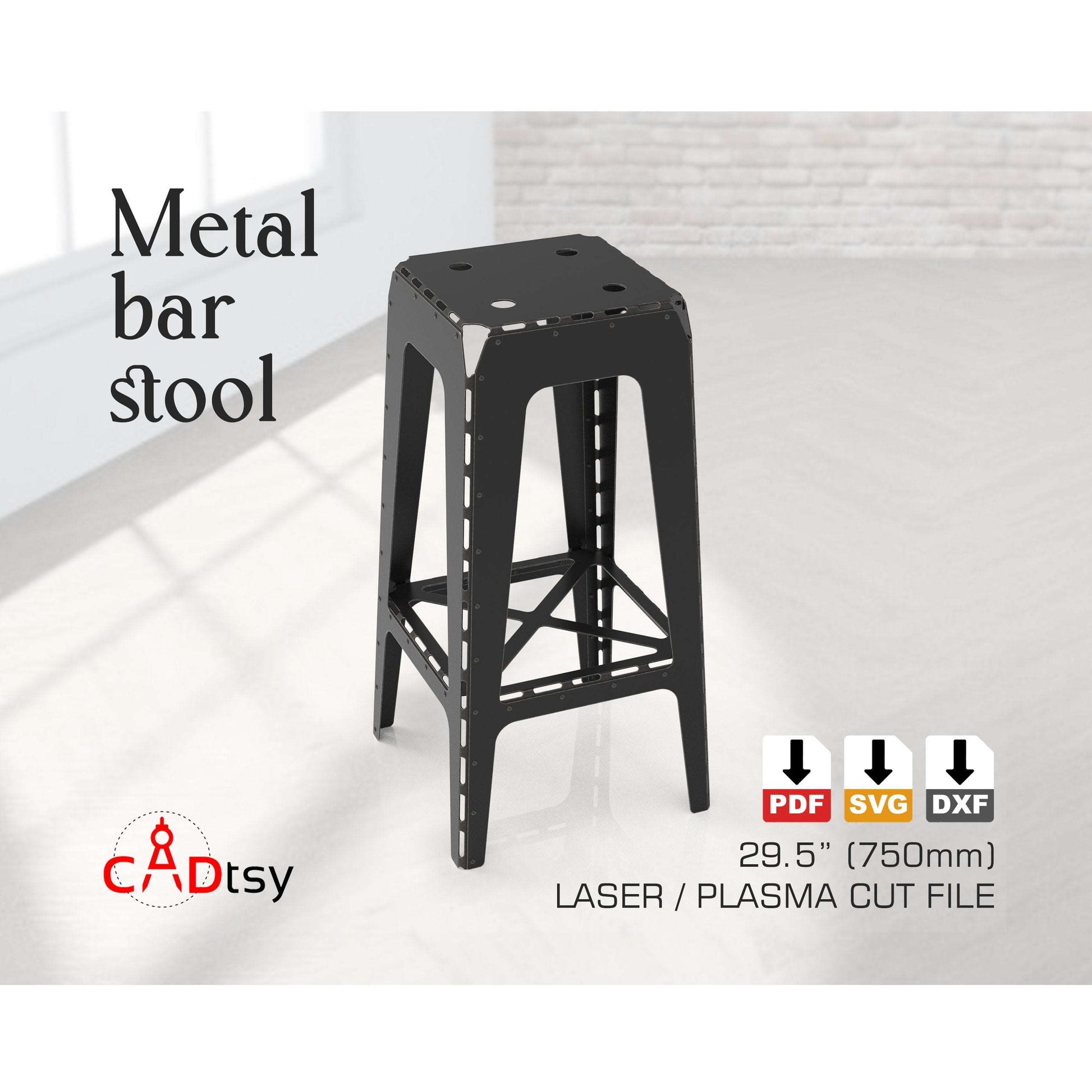 Metal Bar Stool, Industrial Style, Height 750