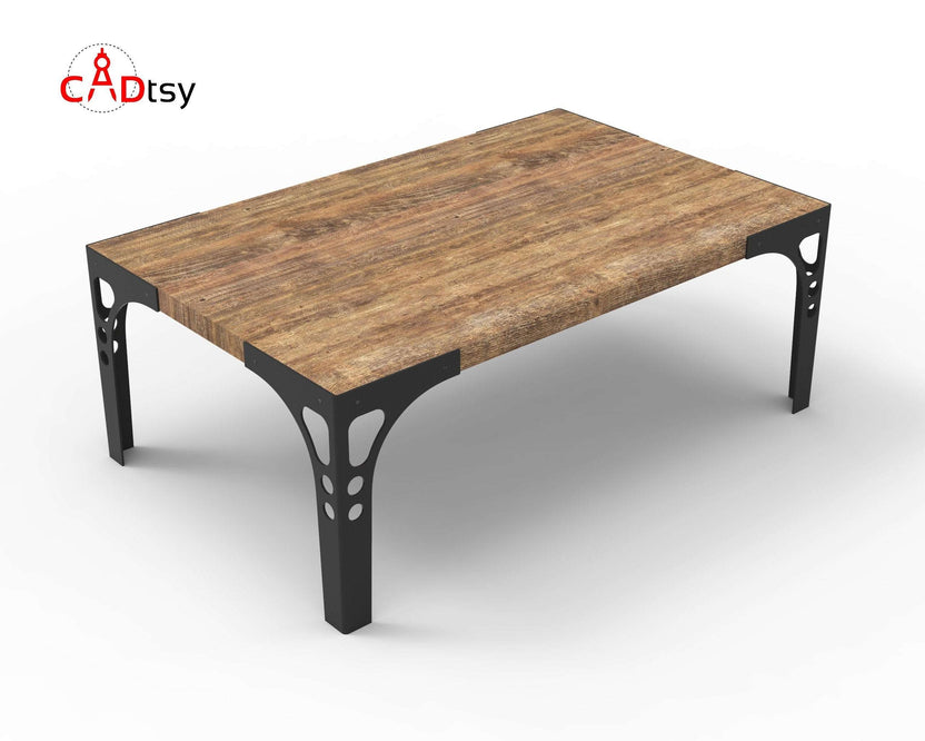 Angled render of coffee table with metal legs