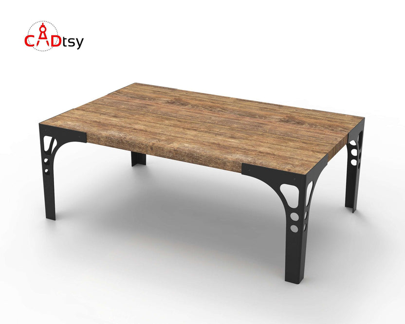 Front angled view of coffee table with metal legs