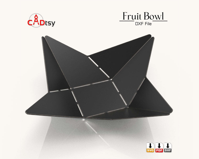 Empty black origami metal fruit bowl front view