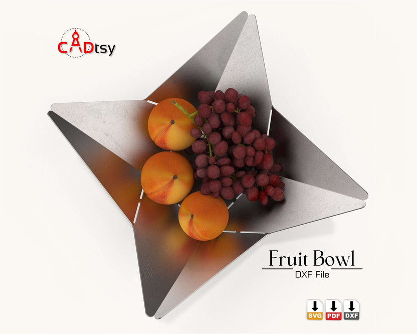 Black and silver origami fruit bowl with fruit