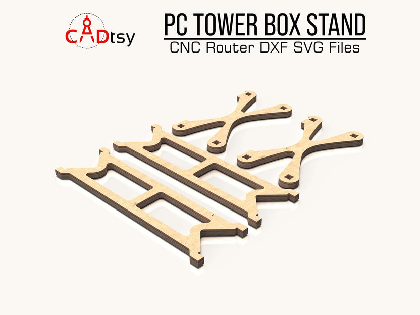 Flat wooden PC tower stand parts arranged for CNC cutting