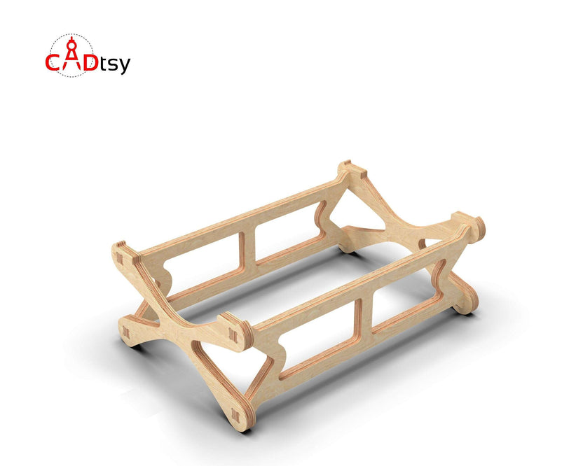 Top angled view of assembled wooden PC tower stand