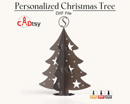 Personalized Christmas Tree CNC Laser Cutting DXF / SVG File, Full Alphabet A-Z, Digital Download.