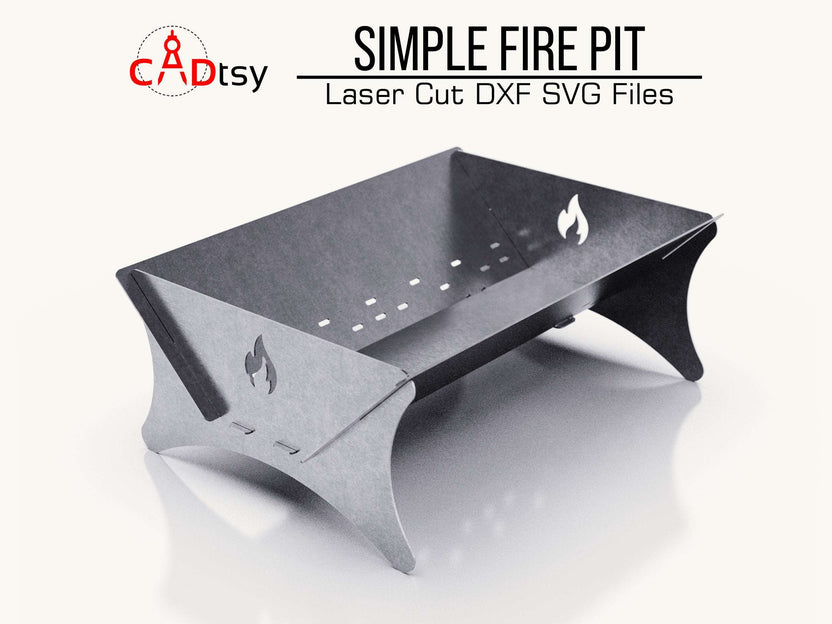 Assembled portable steel fire pit with curved legs and flame cutouts