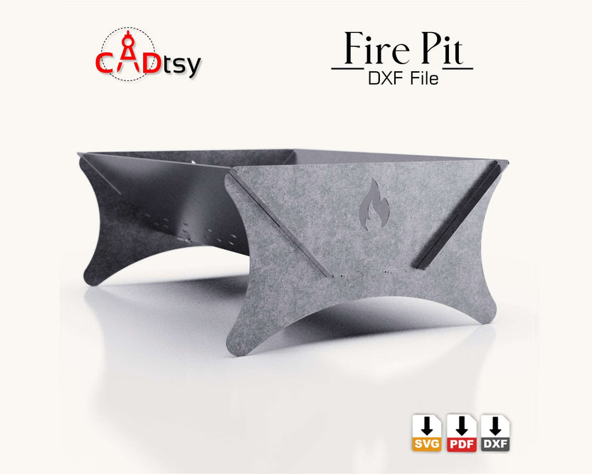 Portable steel fire pit with flame cutout, end view