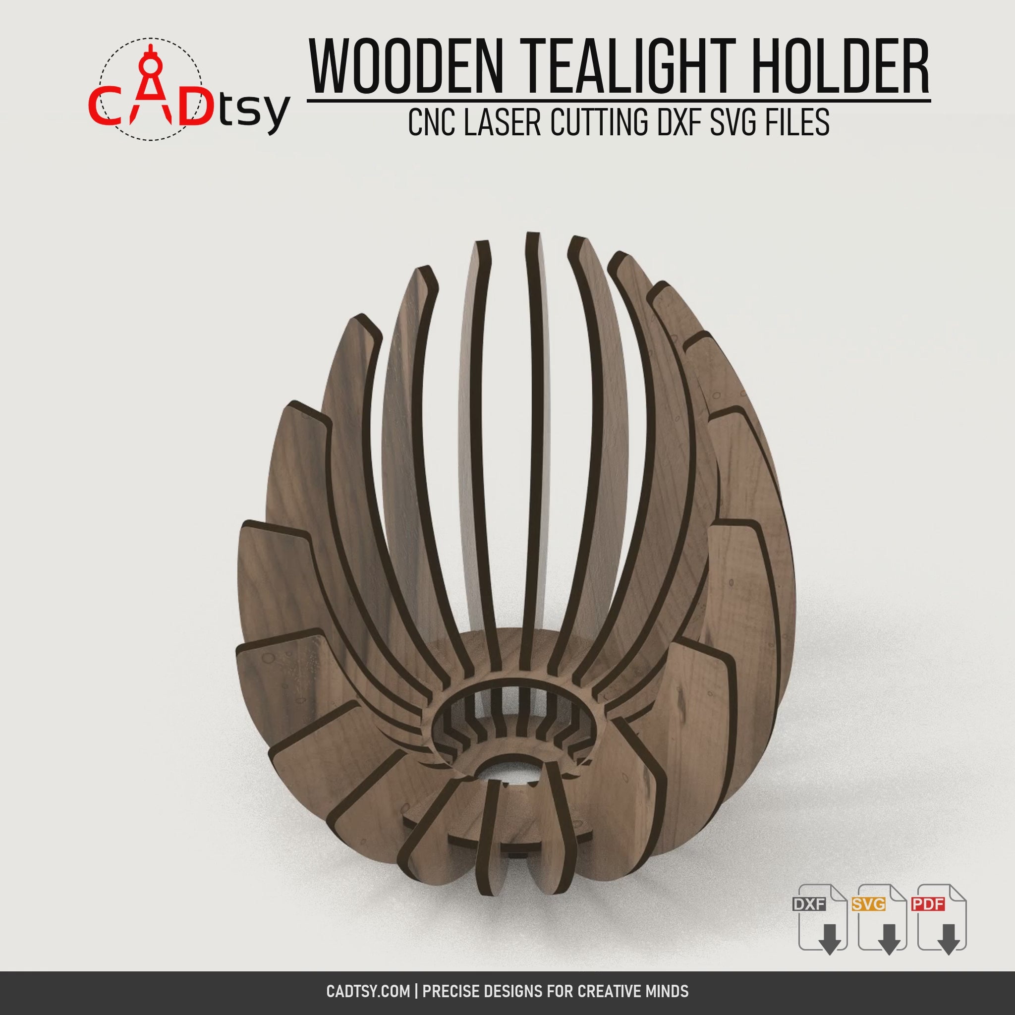 Rotating view of the assembled wooden tealight holder for CNC laser cutting