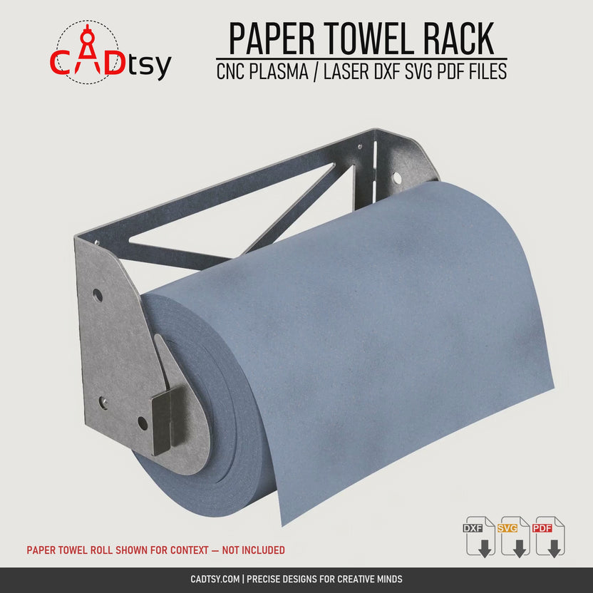 Branded rotating view of the metal paper towel rack with a roll shown for context