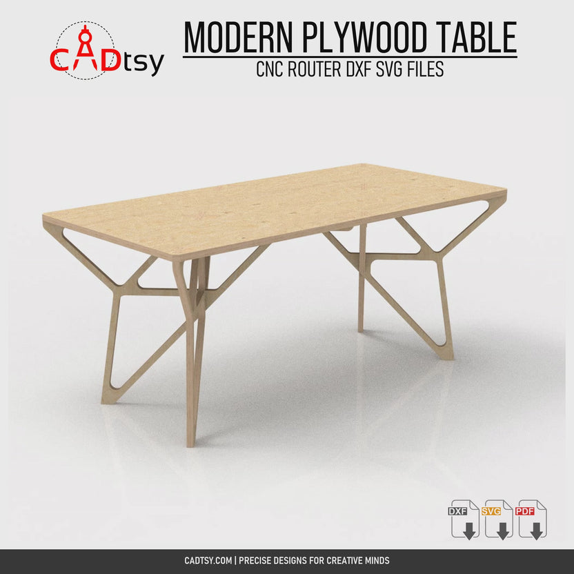Rotating view of the 1500 mm modern plywood table and geometric slot-fit base