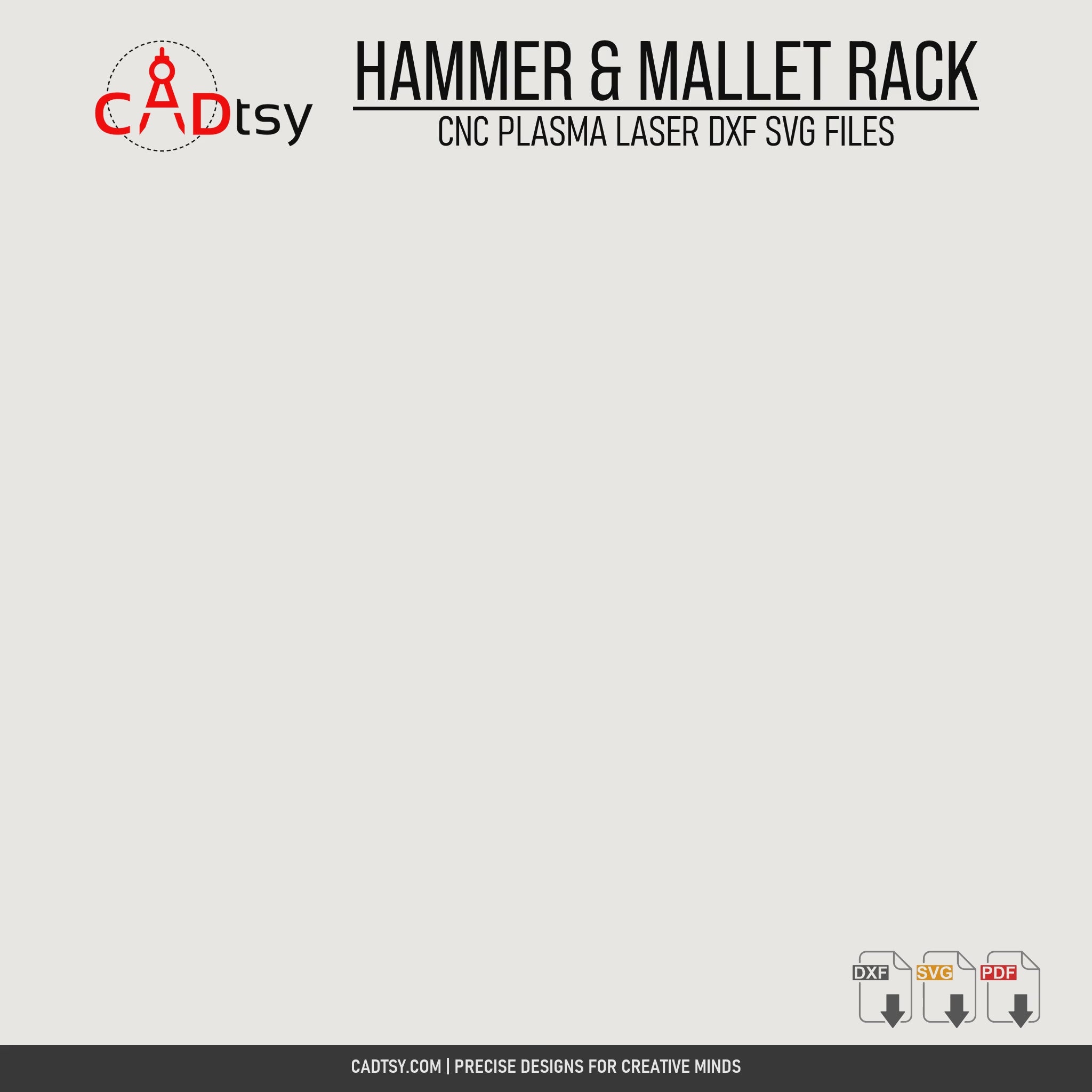 Rotating view of a wall-mounted rack holding up to 12 hammers and mallets