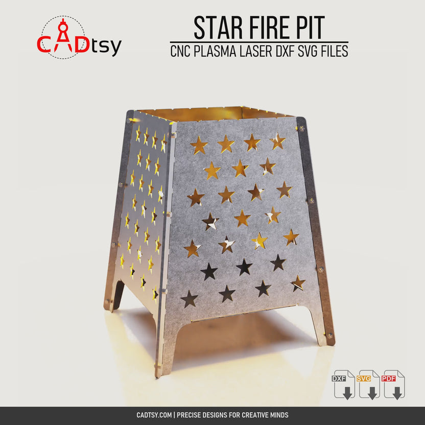 Rotating view of the assembled star-pattern metal fire pit