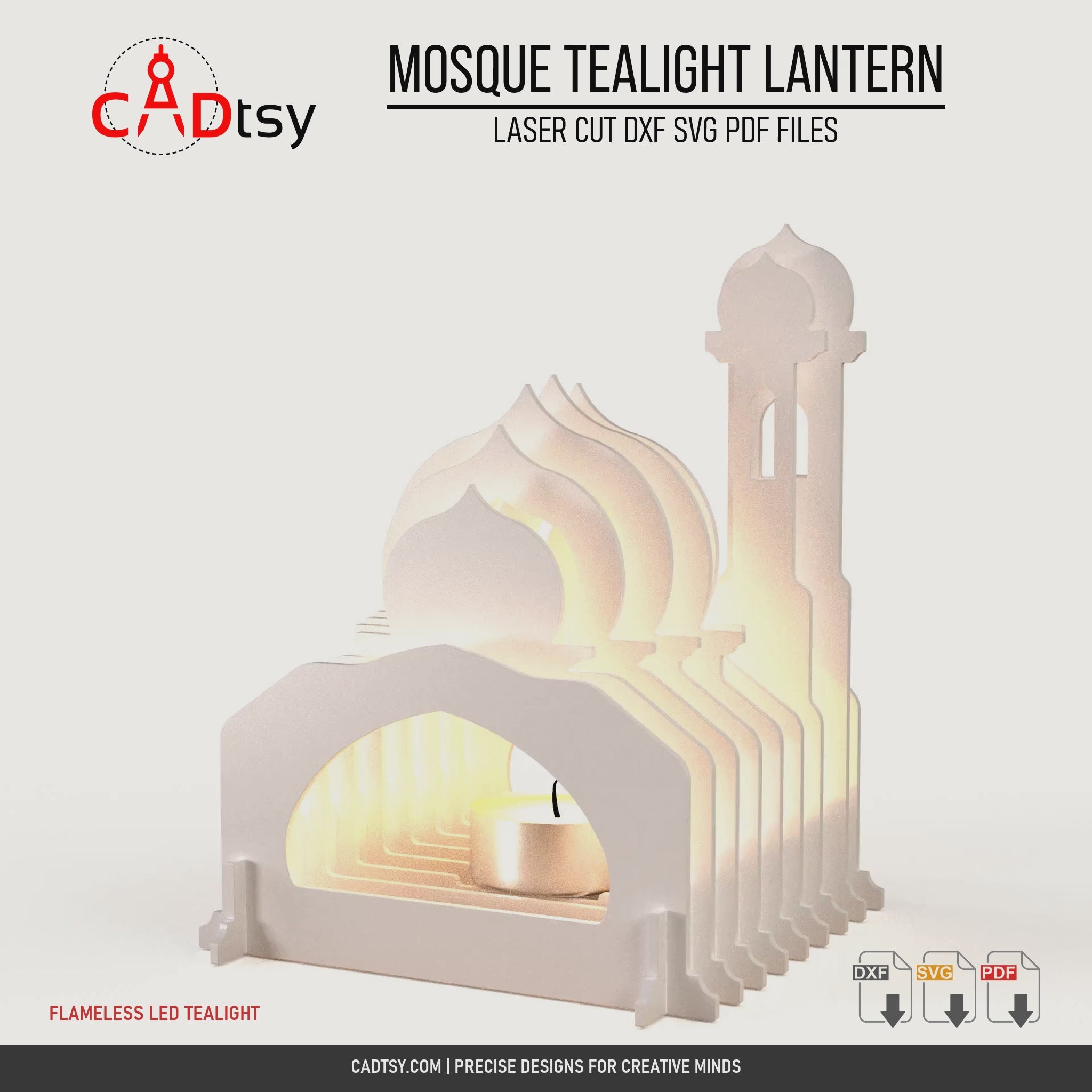 Laser-cut mosque tealight lantern rotating around a flameless LED tealight