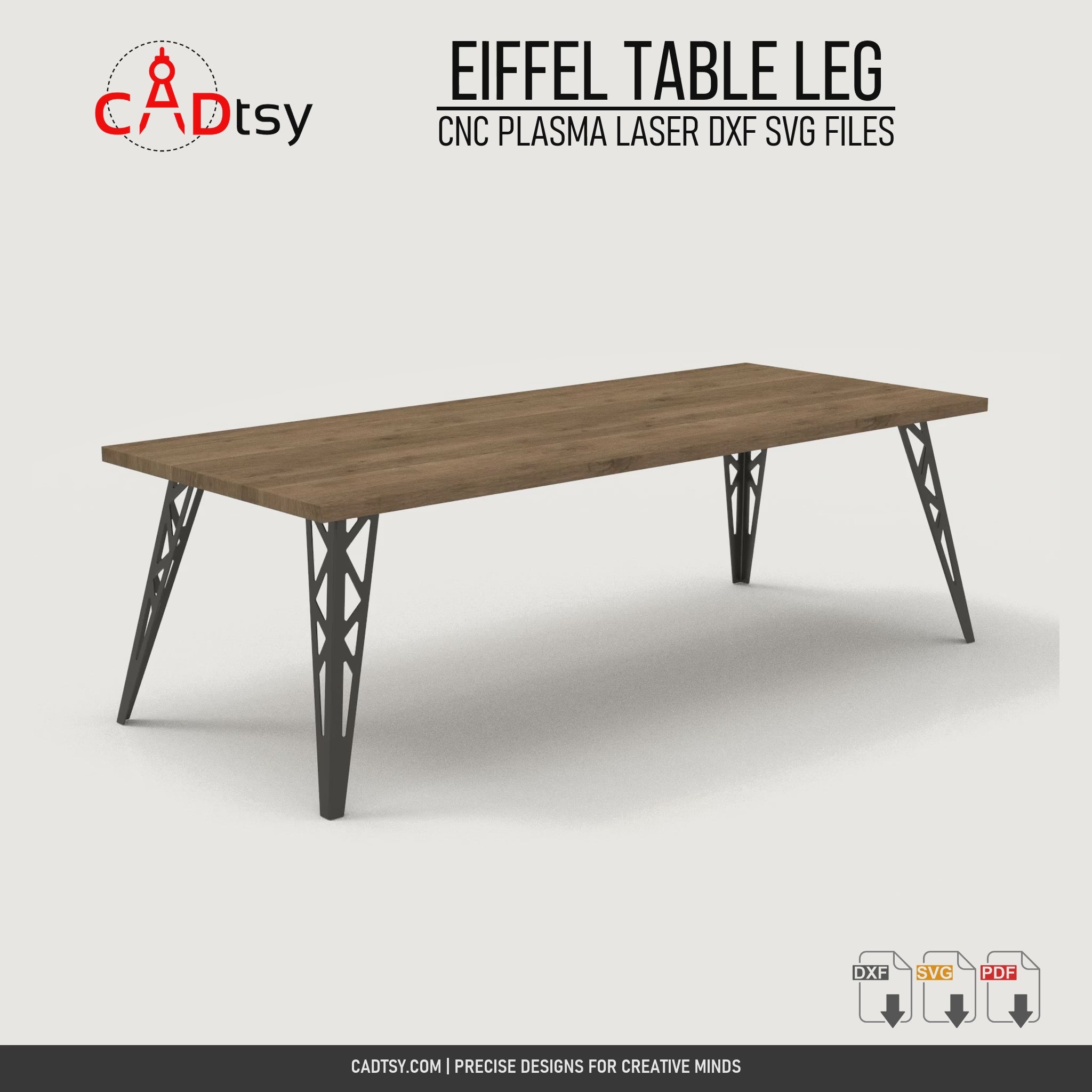 Rotating assembled table view showing Eiffel style CNC-cut steel table legs