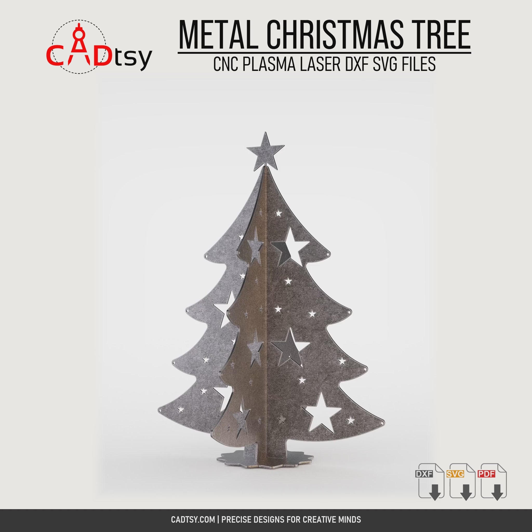 Exploded assembly animation of the four-panel interlocking metal Christmas tree