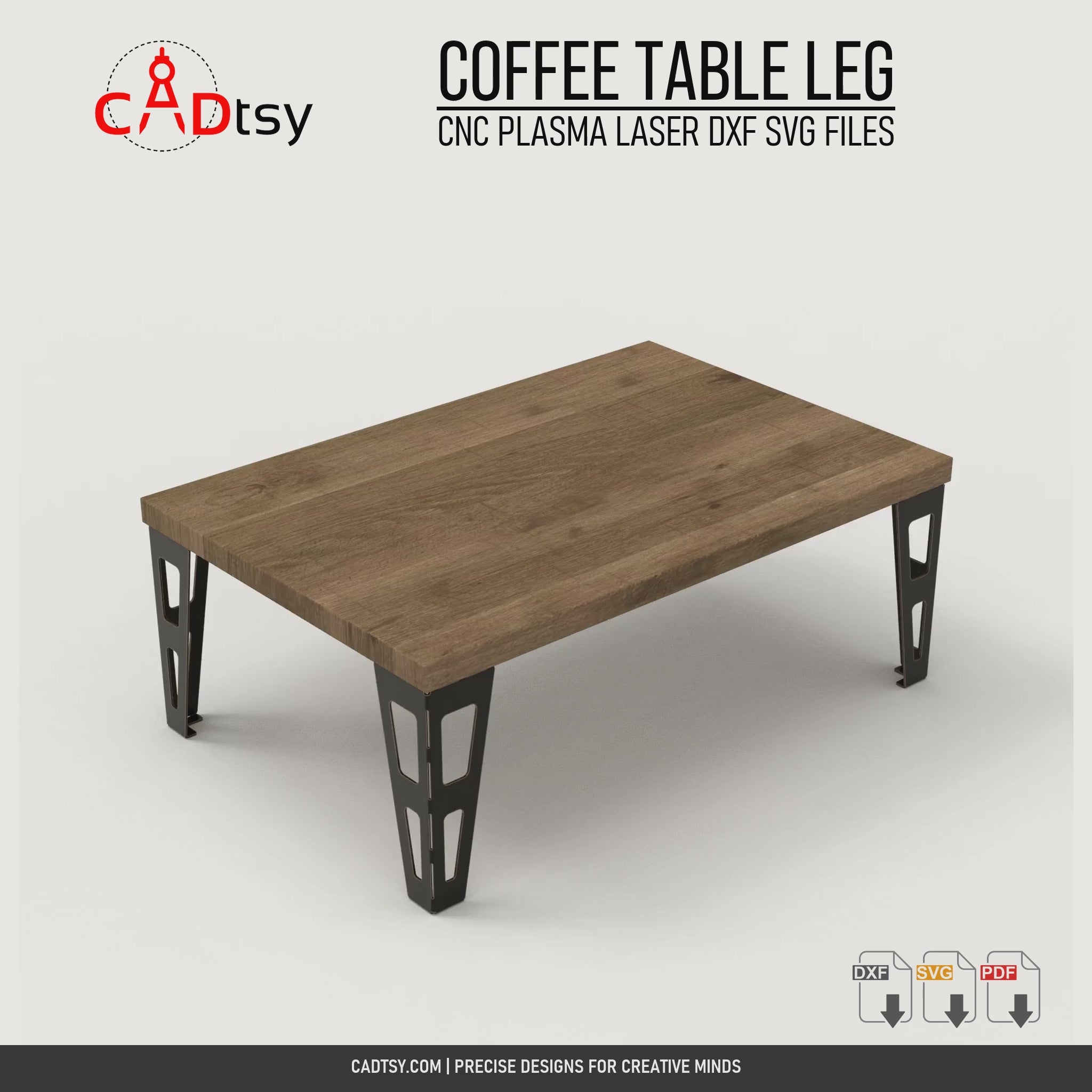Rotating coffee table view showing the double-cutout formed metal legs