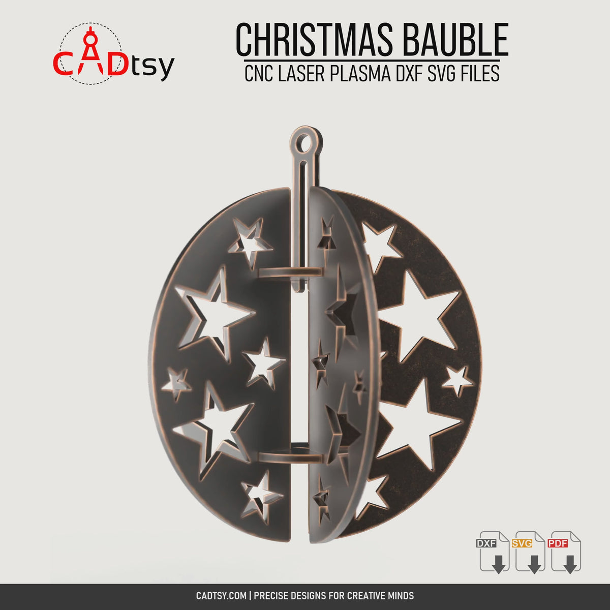 Rotating view of the assembled interlocking metal Christmas bauble